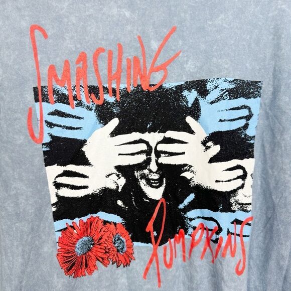 SMASHING PUMPKINS | NEW! Blue Acid Wash Short Sleeve Band Tee Women’s Size Small - Picture 4 of 6